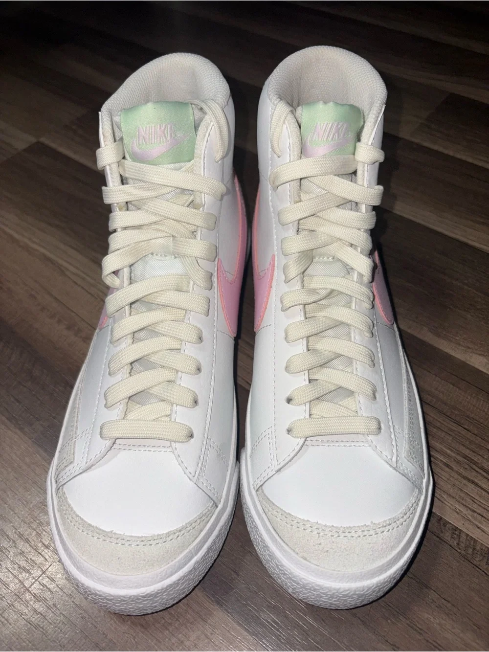Nike High-Top Sneakers in White with Pink Swoosh - Picture 3 of 6